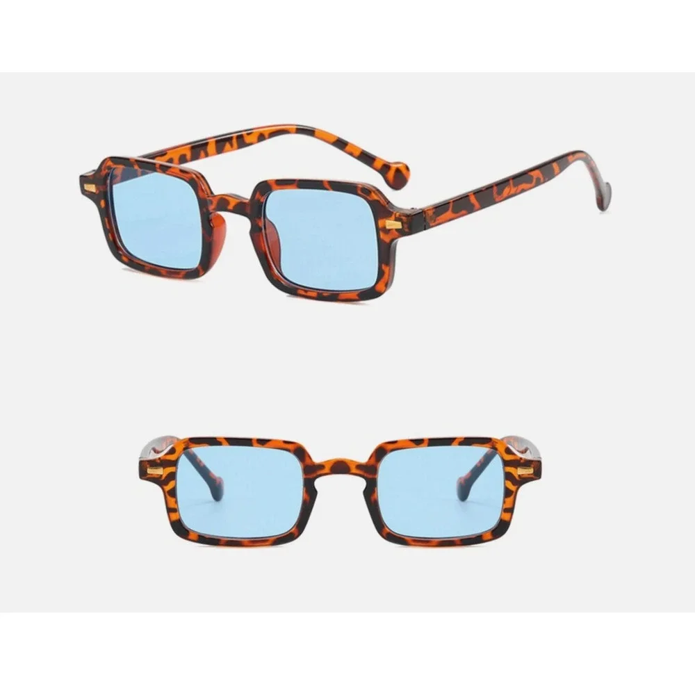 Mens Hip Hop Square Sunglasses Blue Tinted Lens Retro  Rectangle Frame Festival